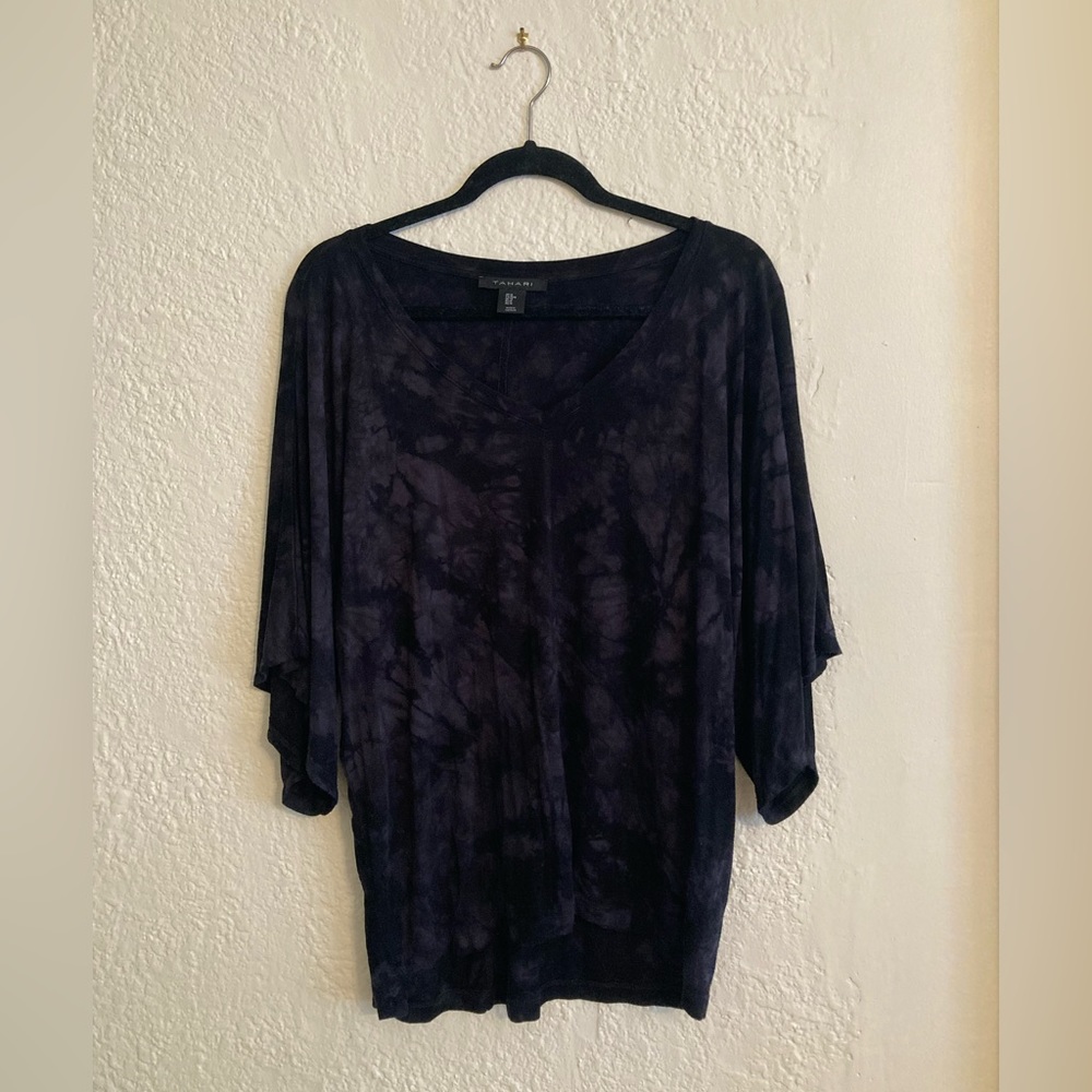 Tahari Oversize Rayon Top Tie-dye Black Comfort M